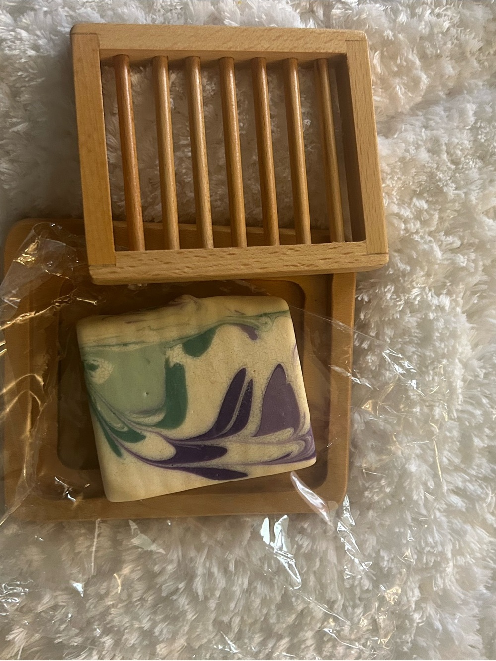 Dual Layered Walnut Wooden Slatted Soap Dish - Natural Brown